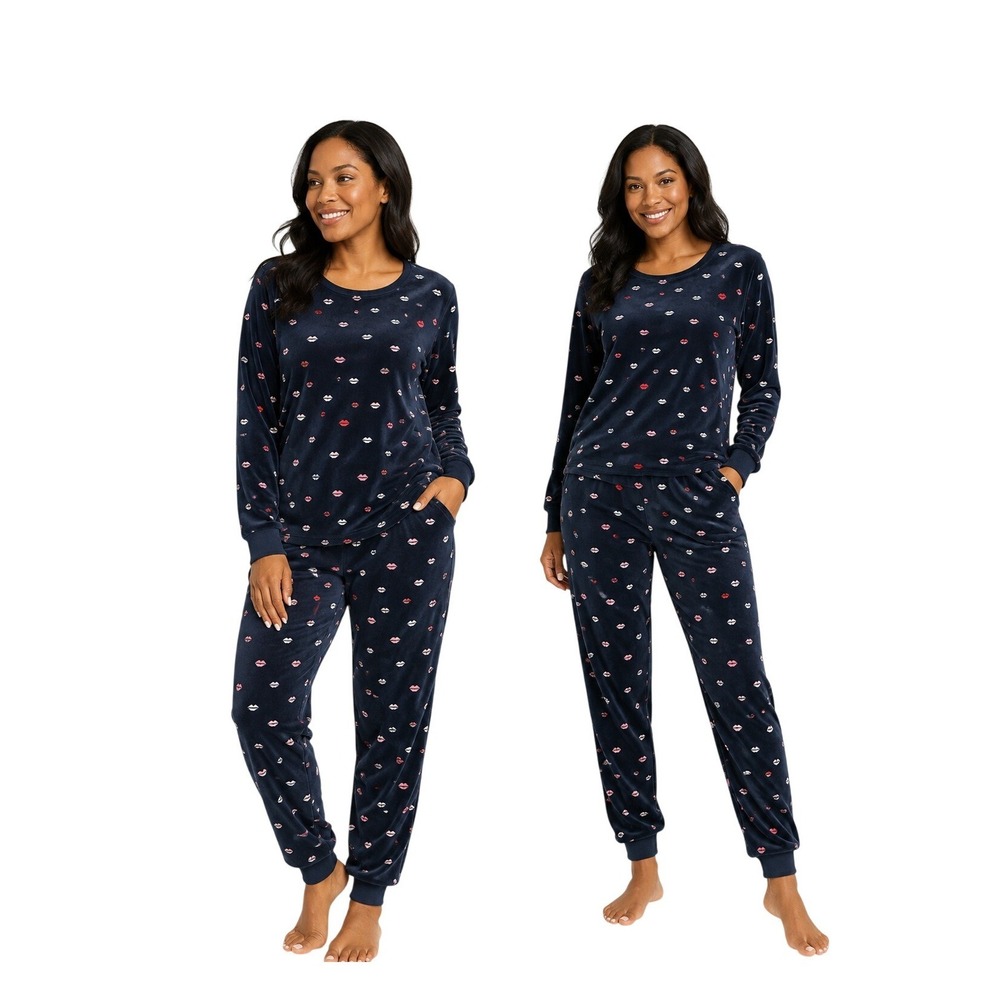 Kate Spade New York Lip Print Velour Lounge Pajama Set Top & Joggers Women's M